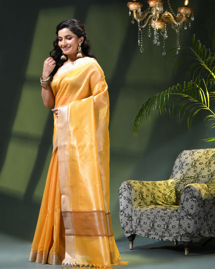 Women`s Tissue silk sarees for women latest, design organza New sari Swarnika zari Design golden Kora tissue banarasi saree for wedding party, wear sarees for Women (Golden Yellow)