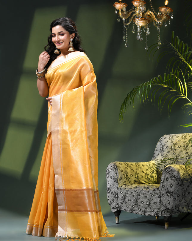 Women`s Tissue silk sarees for women latest, design organza New sari Swarnika zari Design golden Kora tissue banarasi saree for wedding party, wear sarees for Women (Golden Yellow)