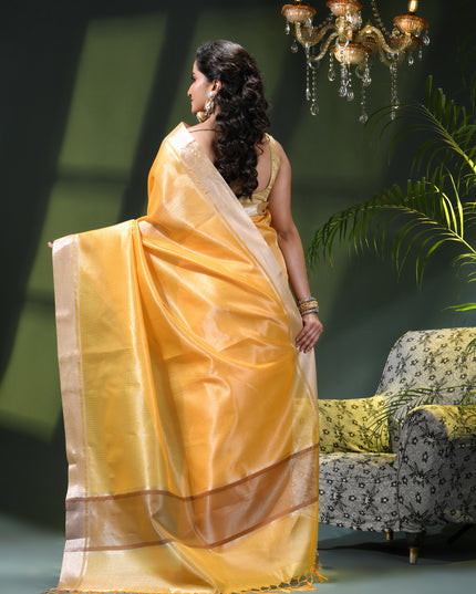 Women`s Tissue silk sarees for women latest, design organza New sari Swarnika zari Design golden Kora tissue banarasi saree for wedding party, wear sarees for Women (Golden Yellow)