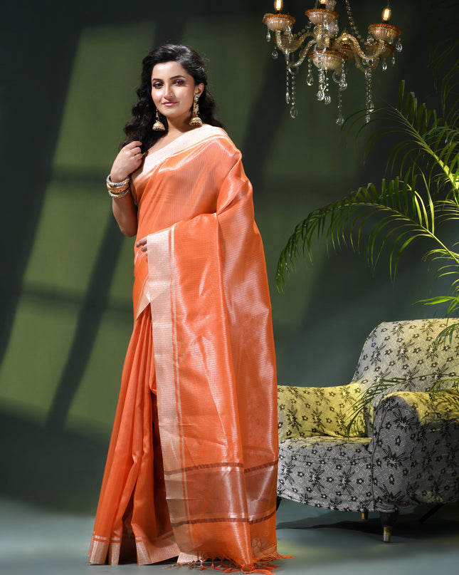 Women`s Tissue silk sarees for women latest, design organza New sari Swarnika zari Design golden Kora tissue banarasi saree for wedding party, wear sarees for Women (Copper Orange)