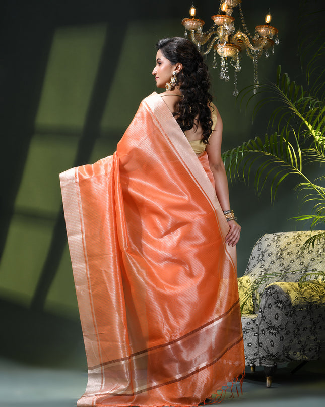Women`s Tissue silk sarees for women latest, design organza New sari Swarnika zari Design golden Kora tissue banarasi saree for wedding party, wear sarees for Women (Copper Orange)