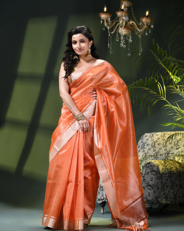Women`s Tissue silk sarees for women latest, design organza New sari Swarnika zari Design golden Kora tissue banarasi saree for wedding party, wear sarees for Women (Copper Orange)