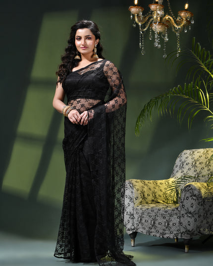 Women’s Net Sequin Embroidered saree Soft Net saree party, wear Chiffon wedding Silk georgette latest, Net sarees Heavy design Function Festive farewell saree for women (Black)