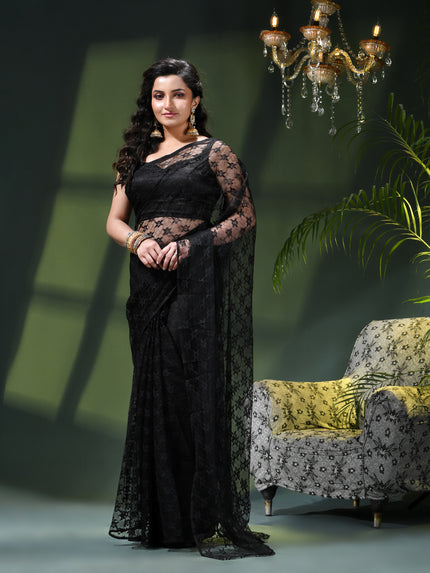 Women’s Net Sequin Embroidered saree Soft Net saree party, wear Chiffon wedding Silk georgette latest, Net sarees Heavy design Function Festive farewell saree for women (Black)