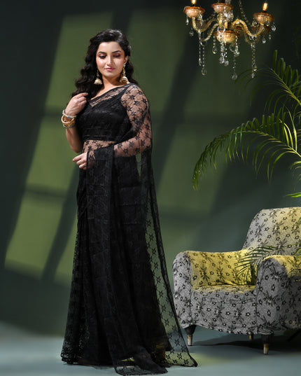 Women’s Net Sequin Embroidered saree Soft Net saree party, wear Chiffon wedding Silk georgette latest, Net sarees Heavy design Function Festive farewell saree for women (Black)