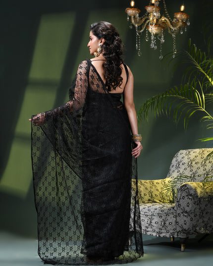 Women’s Net Sequin Embroidered saree Soft Net saree party, wear Chiffon wedding Silk georgette latest, Net sarees Heavy design Function Festive farewell saree for women (Black)