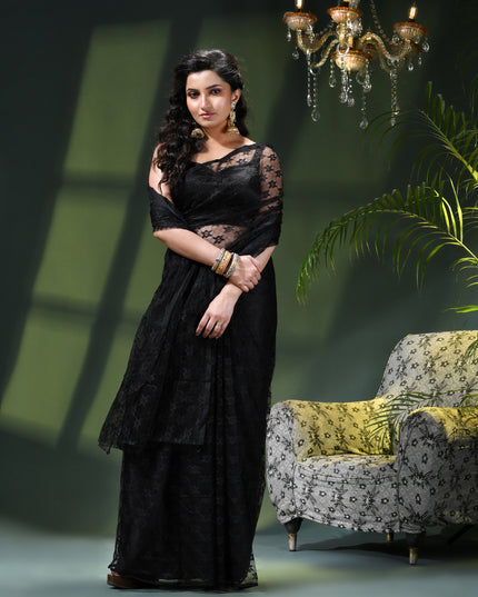 Women’s Net Sequin Embroidered saree Soft Net saree party, wear Chiffon wedding Silk georgette latest, Net sarees Heavy design Function Festive farewell saree for women (Black)
