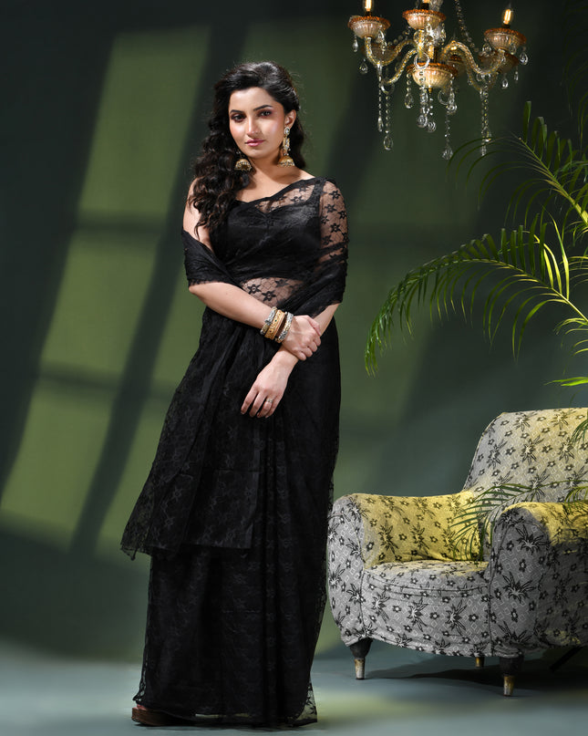 Women’s Net Sequin Embroidered saree Soft Net saree party, wear Chiffon wedding Silk georgette latest, Net sarees Heavy design Function Festive farewell saree for women (Black)