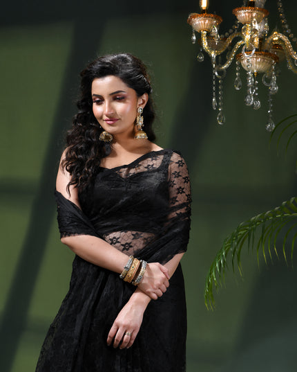Women’s Net Sequin Embroidered saree Soft Net saree party, wear Chiffon wedding Silk georgette latest, Net sarees Heavy design Function Festive farewell saree for women (Black)