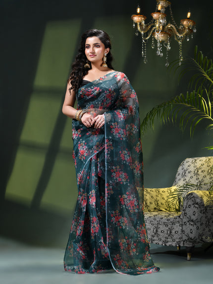 Women`s Printed Organza Saree Semi-Transparent Party, Wear organza weddings saree for women latest, Trending Design Fancy banarasi organza silk saree for Farewell Green Sarees for Women