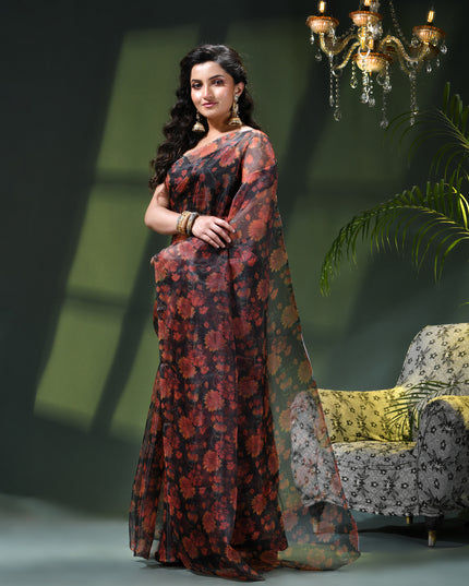 Women`s Printed Organza Saree Semi-Transparent Party, Wear organza weddings sarees latest, Trending Design Fancy banarasi organza silk saree for Farewell Red Black Sarees for Women