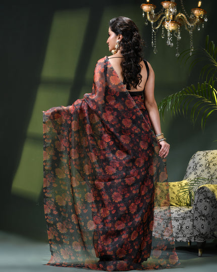 Women`s Printed Organza Saree Semi-Transparent Party, Wear organza weddings sarees latest, Trending Design Fancy banarasi organza silk saree for Farewell Red Black Sarees for Women