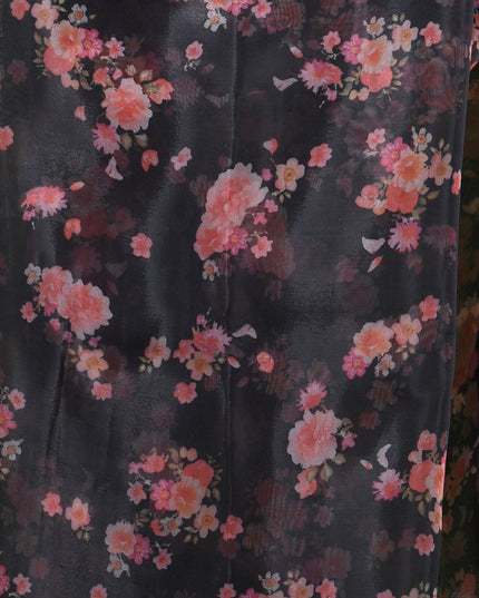 Women`s Printed Organza Saree Semi-Transparent Party, Wear organza weddings latest, Trending Design sarees Fancy banarasi organza silk saree for Farewell Black Sarees for Women