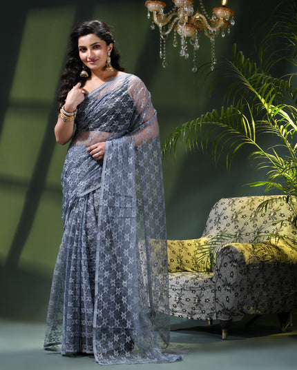 Women’s Net Sequin Embroidered saree Soft Net saree party, wear Chiffon wedding Silk georgette latest, Net sarees Heavy design Function Festive farewell saree for women (Grey)