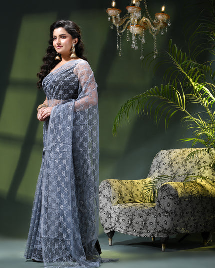 Women’s Net Sequin Embroidered saree Soft Net saree party, wear Chiffon wedding Silk georgette latest, Net sarees Heavy design Function Festive farewell saree for women (Grey)