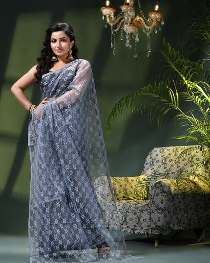 Women’s Net Sequin Embroidered saree Soft Net saree party, wear Chiffon wedding Silk georgette latest, Net sarees Heavy design Function Festive farewell saree for women (Grey)