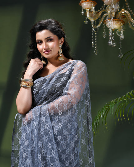 Women’s Net Sequin Embroidered saree Soft Net saree party, wear Chiffon wedding Silk georgette latest, Net sarees Heavy design Function Festive farewell saree for women (Grey)