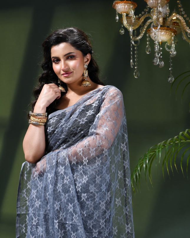 Women’s Net Sequin Embroidered saree Soft Net saree party, wear Chiffon wedding Silk georgette latest, Net sarees Heavy design Function Festive farewell saree for women (Grey)