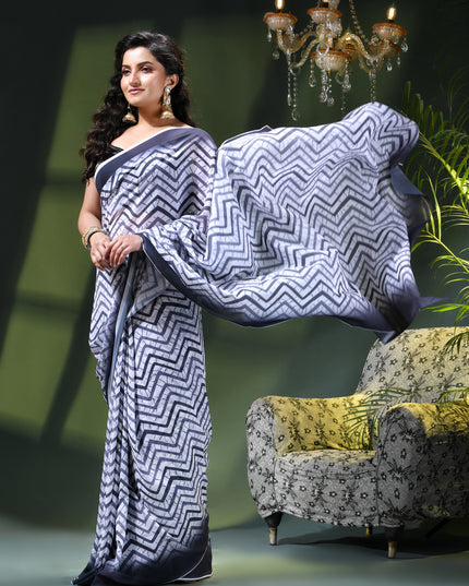 Womens georgette party, wear saree for farewell chiffon sarees women latest Rekhamaya design printed cotton New Sari chiffon silk Saree wedding saree for woman(Charcoal Grey)