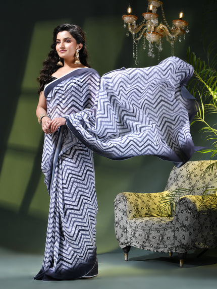 Womens georgette party, wear saree for farewell chiffon sarees women latest Rekhamaya design printed cotton New Sari chiffon silk Saree wedding saree for woman(Charcoal Grey)