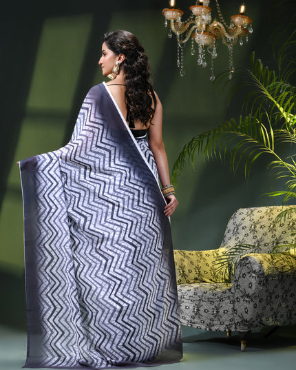 Womens georgette party, wear saree for farewell chiffon sarees women latest Rekhamaya design printed cotton New Sari chiffon silk Saree wedding saree for woman(Charcoal Grey)