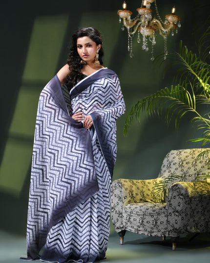 Womens georgette party, wear saree for farewell chiffon sarees women latest Rekhamaya design printed cotton New Sari chiffon silk Saree wedding saree for woman(Charcoal Grey)