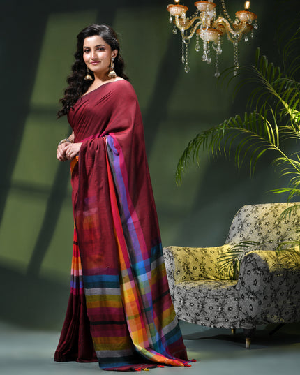 Women’s Rainbow Cotton Silk Saree for Women Latest Design Party Wear Office Wear Handloom Linen Chettinad Saree Wedding Farewell Function Wear Saree (Canbery)