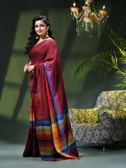 Women’s Rainbow Cotton Silk Saree for Women Latest Design Party Wear Office Wear Handloom Linen Chettinad Saree Wedding Farewell Function Wear Saree (Canbery)