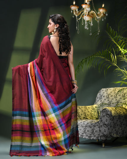 Women’s Rainbow Cotton Silk Saree for Women Latest Design Party Wear Office Wear Handloom Linen Chettinad Saree Wedding Farewell Function Wear Saree (Canbery)