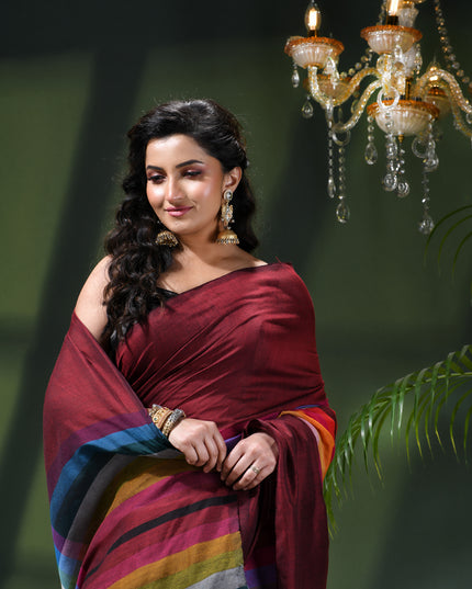 Women’s Rainbow Cotton Silk Saree for Women Latest Design Party Wear Office Wear Handloom Linen Chettinad Saree Wedding Farewell Function Wear Saree (Canbery)