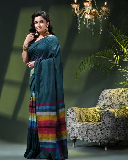 Women’s Rainbow Cotton Silk Saree for Women Latest Design Party Wear Office Wear Handloom Linen Chettinad Saree Wedding Farewell Function Wear Saree (Tute)