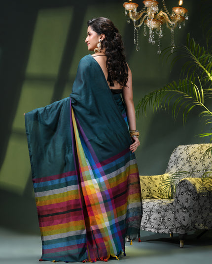 Women’s Rainbow Cotton Silk Saree for Women Latest Design Party Wear Office Wear Handloom Linen Chettinad Saree Wedding Farewell Function Wear Saree (Tute)