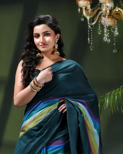 Women’s Rainbow Cotton Silk Saree for Women Latest Design Party Wear Office Wear Handloom Linen Chettinad Saree Wedding Farewell Function Wear Saree (Tute)