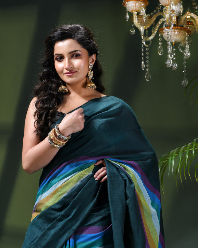 Women’s Rainbow Cotton Silk Saree for Women Latest Design Party Wear Office Wear Handloom Linen Chettinad Saree Wedding Farewell Function Wear Saree (Tute)