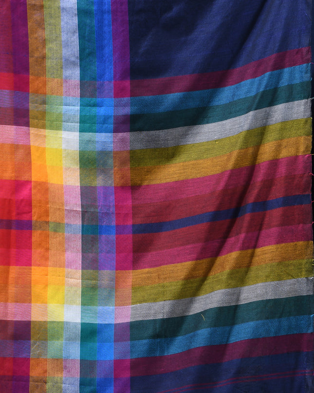 Women’s Rainbow Cotton Silk Saree for Women Latest Design Party Wear Office Wear Handloom Linen Chettinad Saree Wedding Farewell Function Wear Saree (Blue)