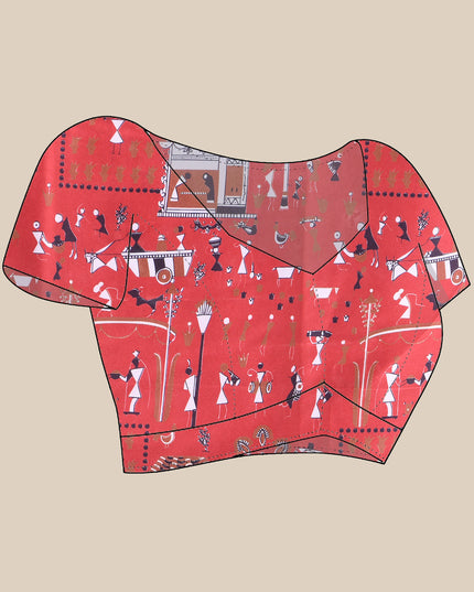 Red And Black Kalamkari Printed Georgette Silk Saree