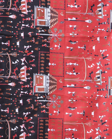Red And Black Kalamkari Printed Georgette Silk Saree