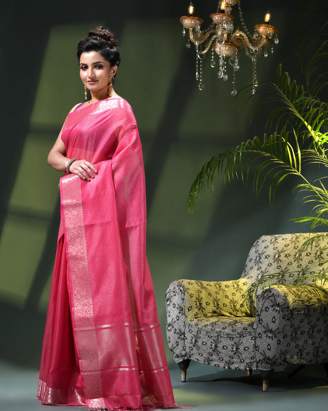 Women`s Tissue silk sarees for women latest, design Cotton sari Kanak zari New, Design golden Kora tissue banarasi New Farewell wedding kanjivaram silk party, wear saree (Pink)