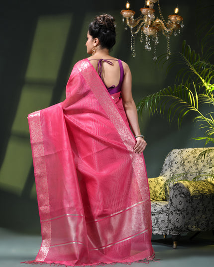 Women`s Tissue silk sarees for women latest, design Cotton sari Kanak zari New, Design golden Kora tissue banarasi New Farewell wedding kanjivaram silk party, wear saree (Pink)