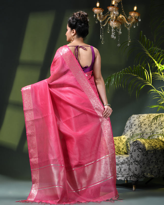 Women`s Tissue silk sarees for women latest, design Cotton sari Kanak zari New, Design golden Kora tissue banarasi New Farewell wedding kanjivaram silk party, wear saree (Pink)