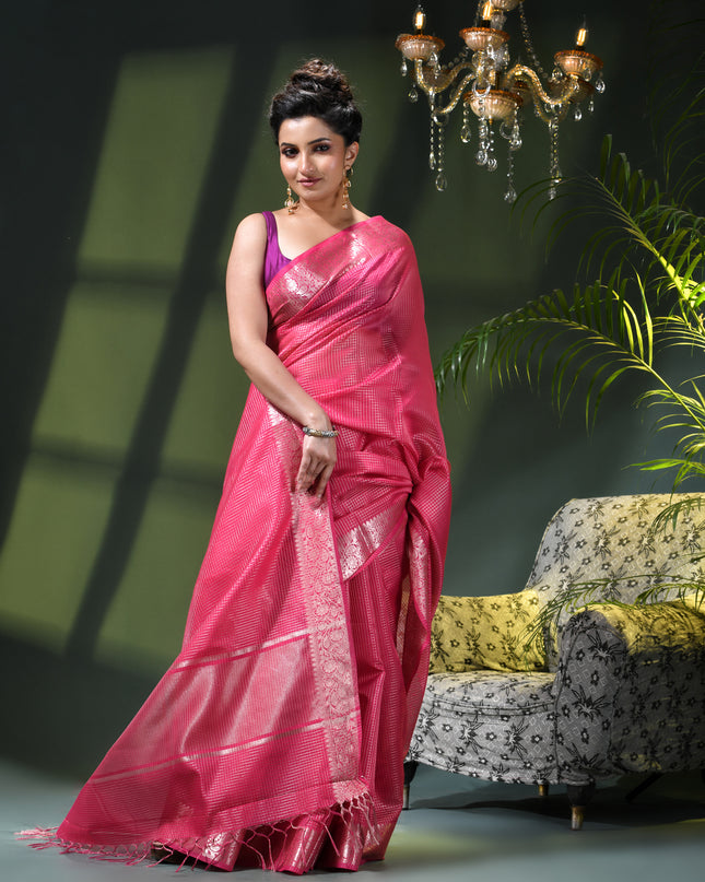 Women`s Tissue silk sarees for women latest, design Cotton sari Kanak zari New, Design golden Kora tissue banarasi New Farewell wedding kanjivaram silk party, wear saree (Pink)