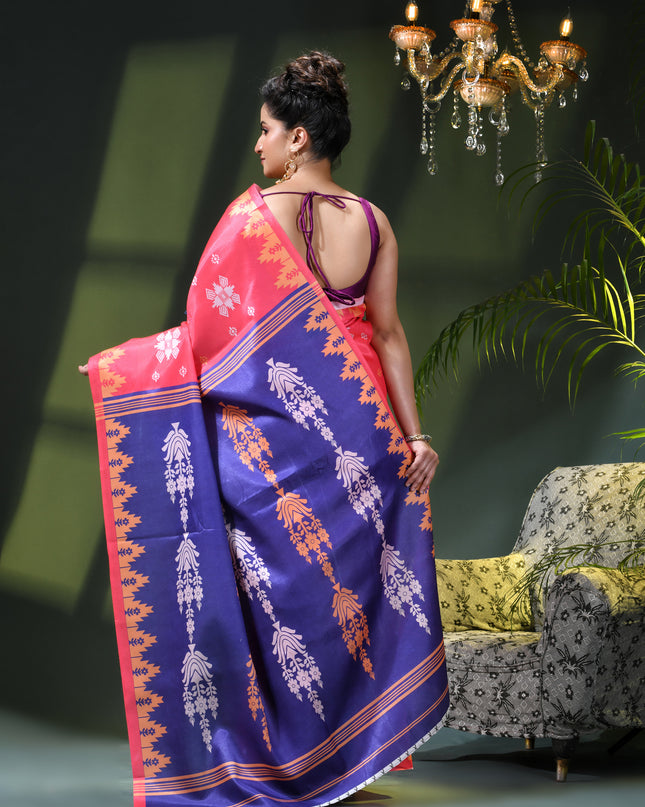 Women`s silk sarees party, wear latest, Tanvika design georgette chiffon Crepe cotton saree for farewell wedding New sari printed fancy printed silk sarees for women (Blue Pink)