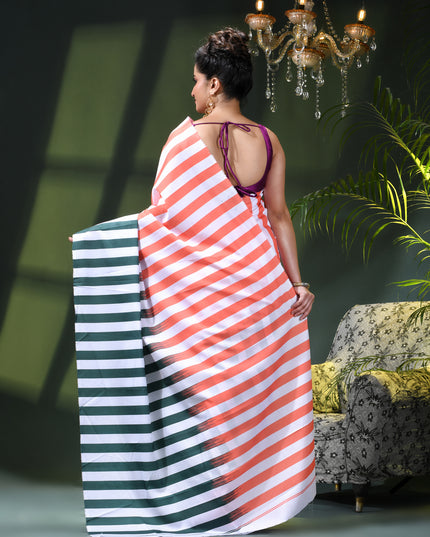 Women’s Silk Fancy party, wear saree chiffon georgette Pure crepe sarees for women latest, Suhasini Plain Printed Soft silk Festive wedding Saree With Blouse Piece (Tri Color Strip)