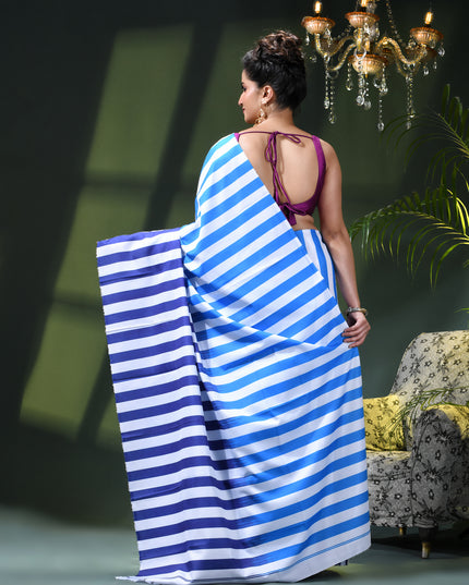 Women’s Silk Fancy party, wear saree chiffon georgette Pure crepe sarees for women latest, Suhasini Plain Printed Soft silk Festive wedding Saree With Blouse Piece (Royel Blue Strip)