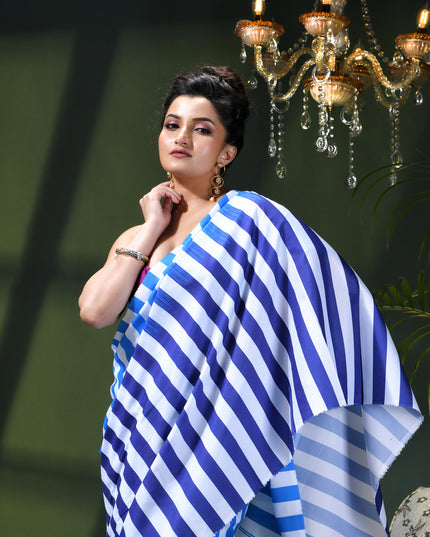 Women’s Silk Fancy party, wear saree chiffon georgette Pure crepe sarees for women latest, Suhasini Plain Printed Soft silk Festive wedding Saree With Blouse Piece (Royel Blue Strip)