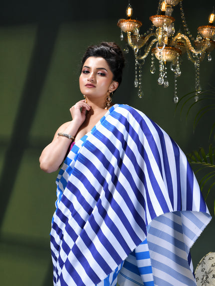Women’s Silk Fancy party, wear saree chiffon georgette Pure crepe sarees for women latest, Suhasini Plain Printed Soft silk Festive wedding Saree With Blouse Piece (Royel Blue Strip)