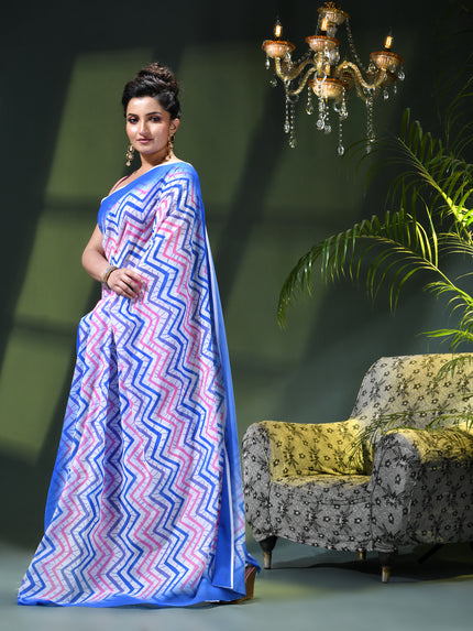 Womens georgette party, wear saree for farewell chiffon sarees women latest Rekhamaya design printed cotton New Sari chiffon silk Saree wedding saree for woman(Blue Baby Pink)