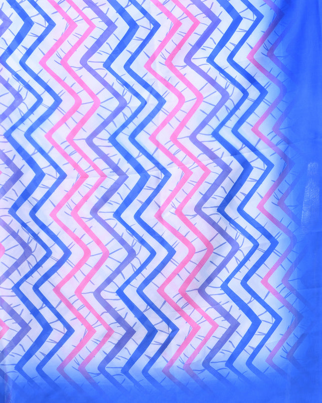 Womens georgette party, wear saree for farewell chiffon sarees women latest Rekhamaya design printed cotton New Sari chiffon silk Saree wedding saree for woman(Blue Baby Pink)