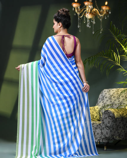 Women`s georgette party, wear saree for farewell chiffon sarees women latest, Chandni design chiffon printed cotton silk Saree wedding, function saree for woman (Blue Green)