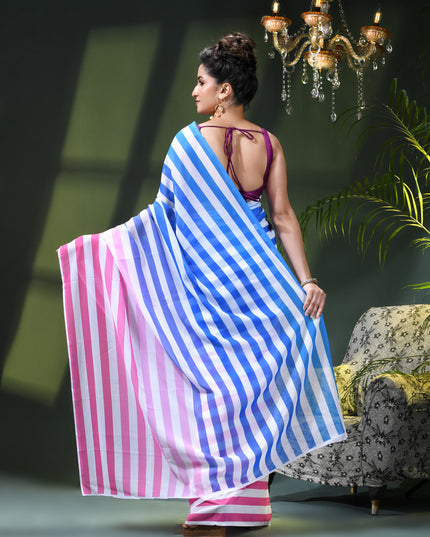 Women`s georgette party, wear saree for farewell chiffon sarees women latest, Chandni design chiffon printed cotton silk Saree wedding, function saree for woman (Blue Pink)